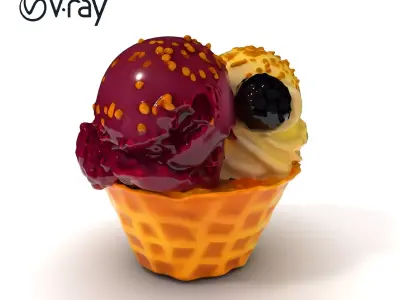 Ice Cream Sundae in Waffle Cone Model Pack Low-poly 3D model