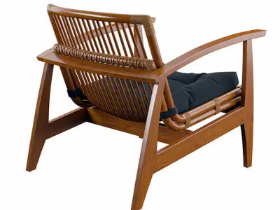 Armchair teak lounge chair with cushion 3D model