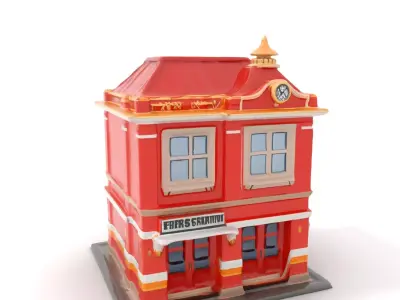 Classic Brick Fire Station model pack Low-poly 3D model