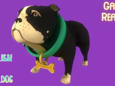 Stylized Black English Bulldog for Games and Animation Low-poly 3D model