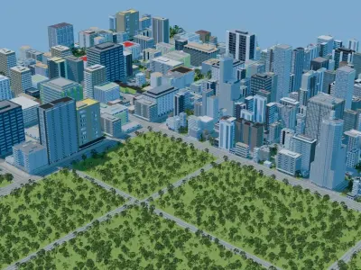 City Downtown Skyscraper Street 12 - DAY Low-poly 3D model