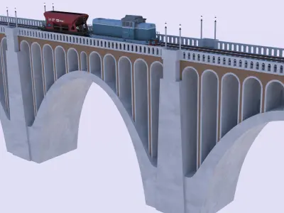 Viaduct with cargo train II 3D model