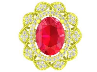 Luxury Oval Halo Gemstone Ring 3D Model  4304 3D print model