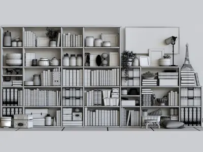 Set-194 living room with bookshelves and paintings 3D model