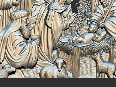 Christmas nativity Birth of Jesus  3d relief model cnc 3D print model