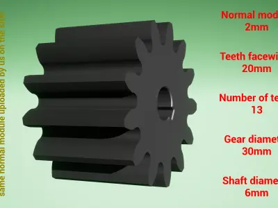 Cylindrical gear - paired - z13 m2 D30 d8 3D print model