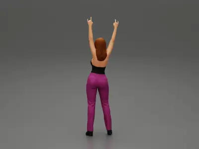 Young girl raised up two hands with sign of the horns 3D print model