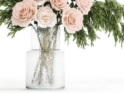 Small bouquet of pink and white flowers rose glass vase 394 3D model