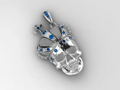Crowned Skull Cross Pendant King Style Hip Hop Vibes 3D print model