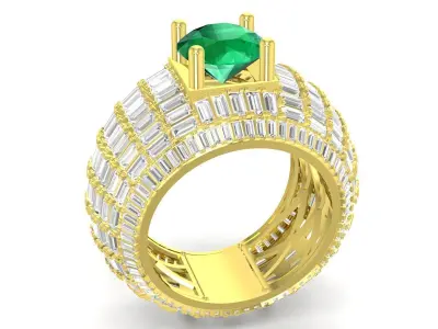 Luxury Baguette Diamond Ring with Center Gem for Men 3704 3D print model