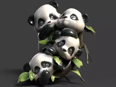 Chinese panda figure  Low-poly 3D model