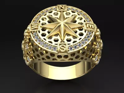 compass ring with diamonds 3D print model
