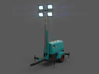 PBR Mobile Light Tower Generator B - Blue Sea  Low-poly 3D model