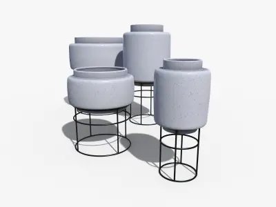 Pots Stand Ceramic Set Low-poly 3D model