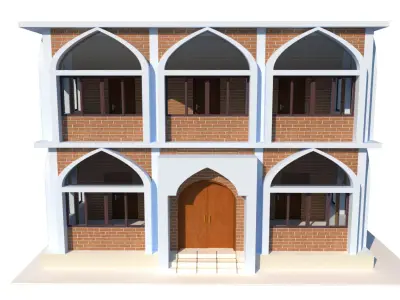 Mosque 3D Model house with arches and windows Low-poly 3D model