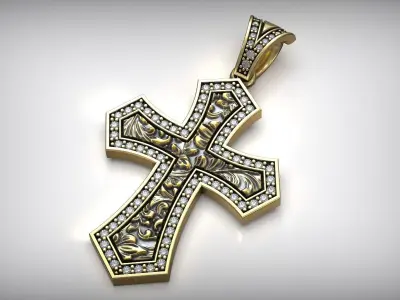 Templar Maltese Diamond Cross Engraving Floral Pattern 3D print model