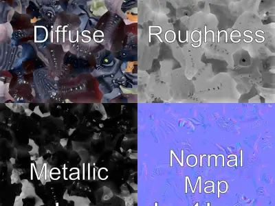 Bioluminescent Tentacle Creature with Multi-Limbed Body Low-poly 3D model