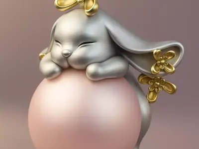 Cute Bunny Figurine on Ball  3D Print Model Free 3D print model