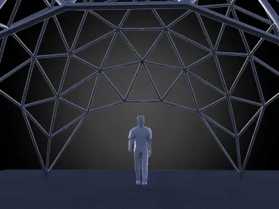 Dome pointed triangulated wire-frame structure geodesic design Low-poly 3D model