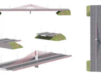 Bridge span suspension structure construction kit 3D model