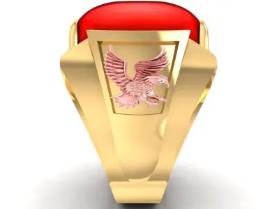 Eagle Red Oval Gemstone Men Ring  2470 3D print model