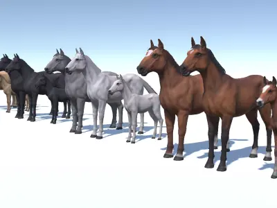 Horse Family Low-poly 3D model