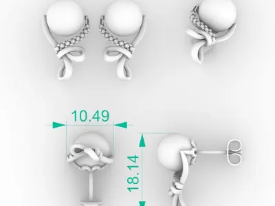 Effortless earrings with diamonds and pearls 3D print model