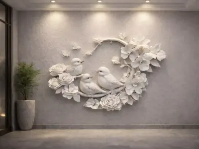 Floral Birds Wall Decor 3D Model for Interior Visualization 3D model
