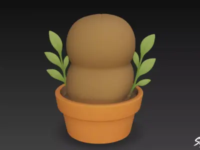 Owl in Flower Pot Low-poly 3D model
