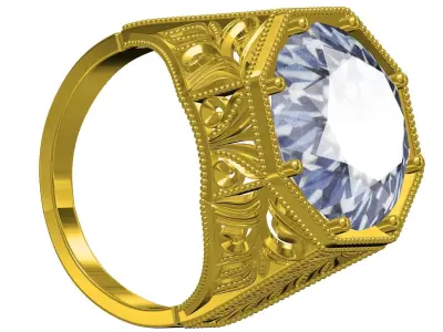 Single Stone Art Deco Engagement Ring 3D print model