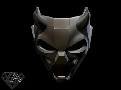 Cyberpunk sci-fi demon mask with horns 3D print model