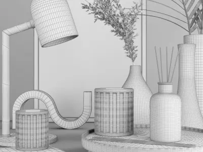 decorative set with dry flower 7 3D model