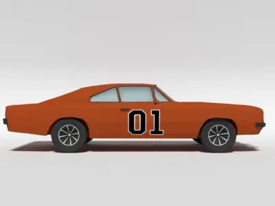 Low Poly Cartoon Dodge Charger 1969 - General Lee Car Low-poly 3D model