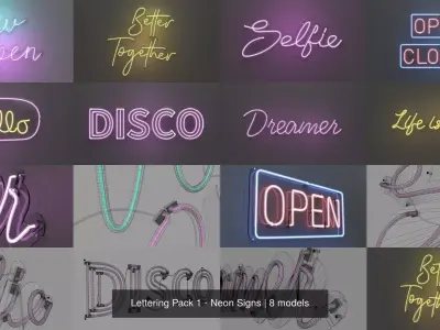 Lettering Pack 1 - Neon Signs 3D Model Collection