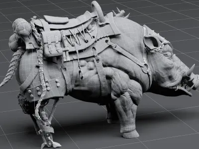 Cybernetic boar Low-poly 3D model