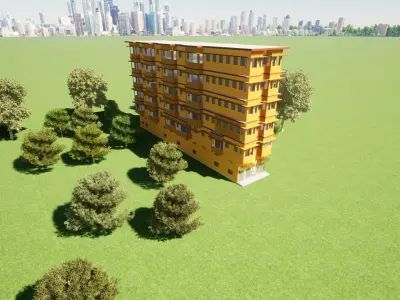Realistic Building 3D model apartment in middle of field 3D model