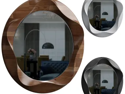 Round wall mirror with 3 materials Low-poly 3D model