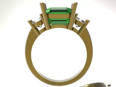 STL 3D Ring Central Emerald and Side Diamonds jr00291 3D print model