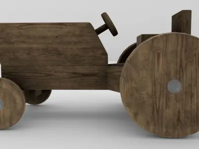 Wood Toy Tractor Low-poly 3D model