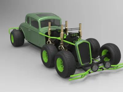 Hot rod six-wheeled 3D model