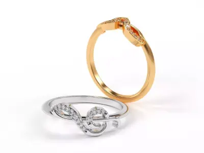treble clef shape gold ring with diamonds 3D print model