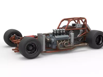 Supermodified front engine race car Base Version 3 Scale 1 to 25 3D print model