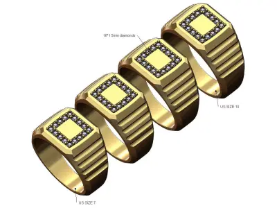 Square diamond top undulated signet US sizes 7to10 3D print model