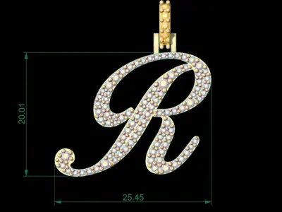 Initial Letter R Necklace Pendant Alphabet Pendant 3D print model