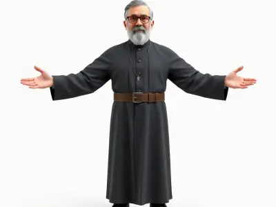 Elderly Priest Character Model Rigged and Animated for Games Low-poly 3D model