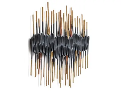 Decorative wooden set with black painted oldest spoons 3D model