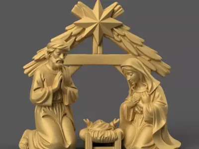 Nativity STL Holy Family 3D Print Set separated files 3D print model