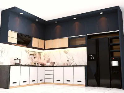 Luxury Minimalist Modern Letter L Kitchen Set 3D model