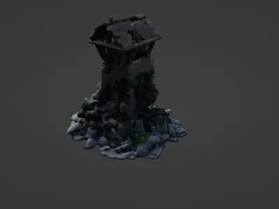 Collapsed Medieval Watchtower Ruin 3D model