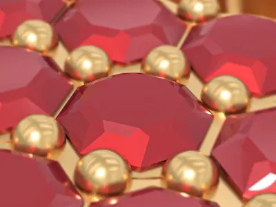 Cuban Link Chain Bracelet with Ruby Stone 3D print model Free low-poly 3D model